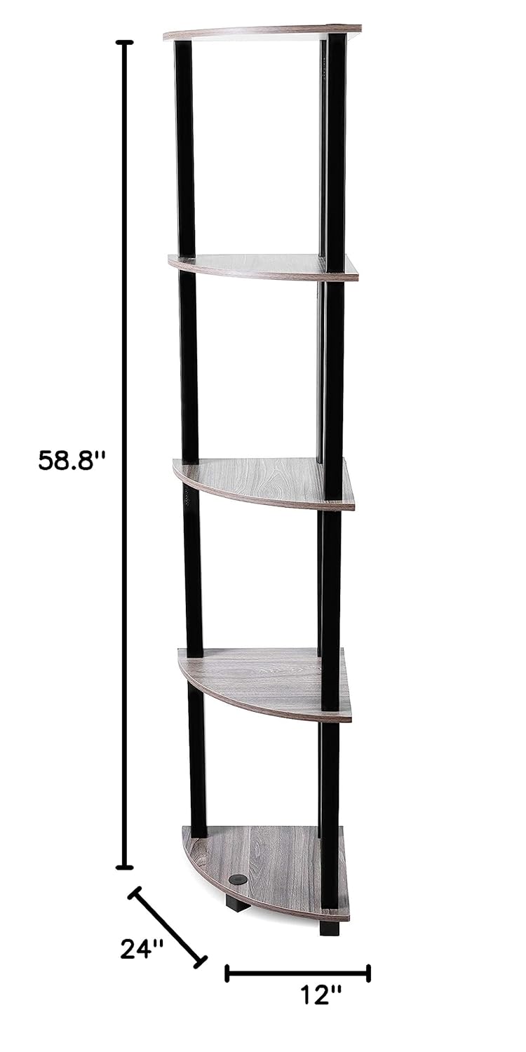 STAR WORK Plastic 5 Tier Corner Shelf Industrial Wall Corner Bookshelf Corner Storage Rack Shelves Display Plant Flower Stand Bookcase For Home Office Kitchen 49X2X1 Feet - Image 2