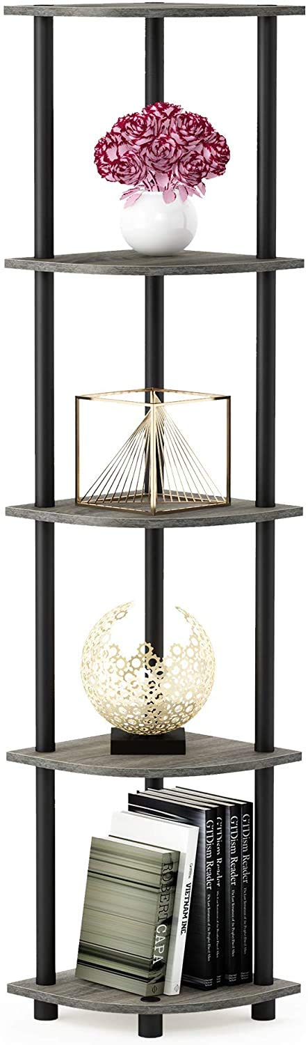 STAR WORK Plastic 5 Tier Corner Shelf Industrial Wall Corner Bookshelf Corner Storage Rack Shelves Display Plant Flower Stand Bookcase For Home Office Kitchen 49X2X1 Feet - Image 1