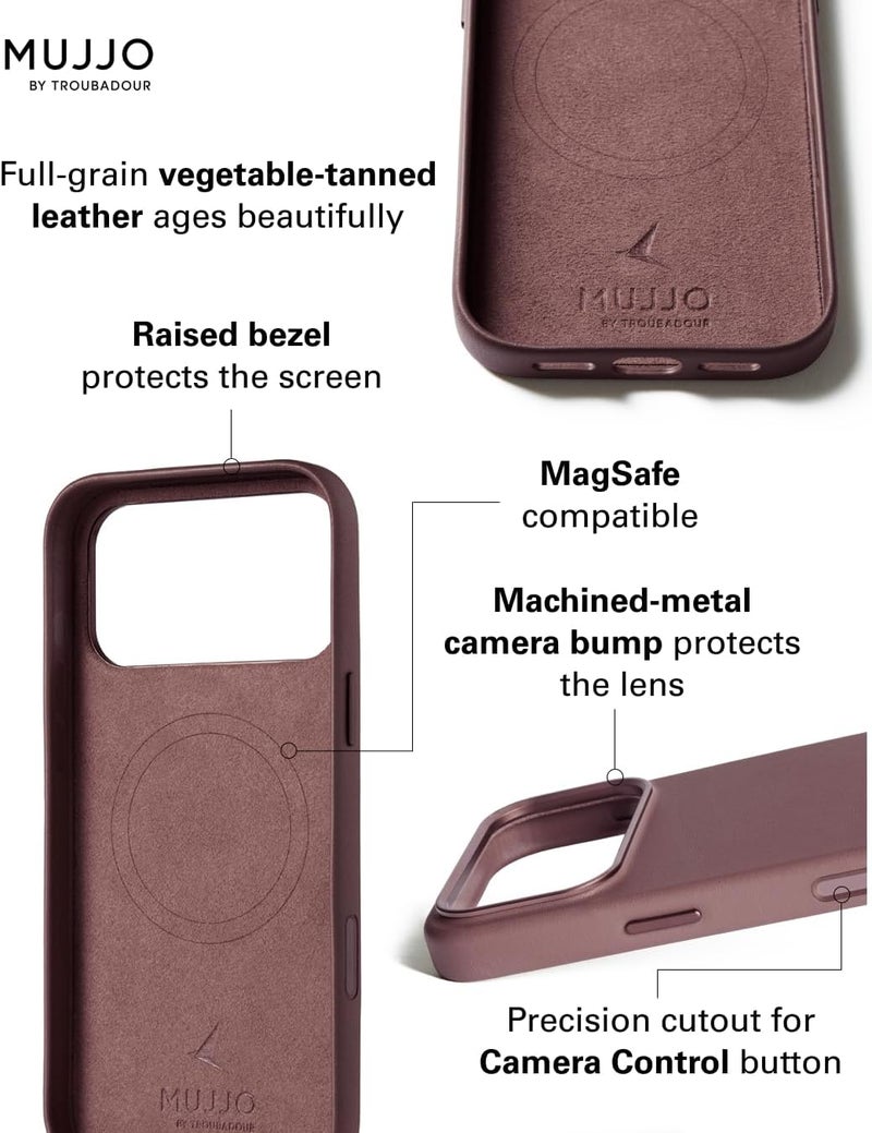 موجو جراب آيفون  برو ماكس جلدي - برونزي أحمر بشحن لاسلكي مغناطيسي - Image 3