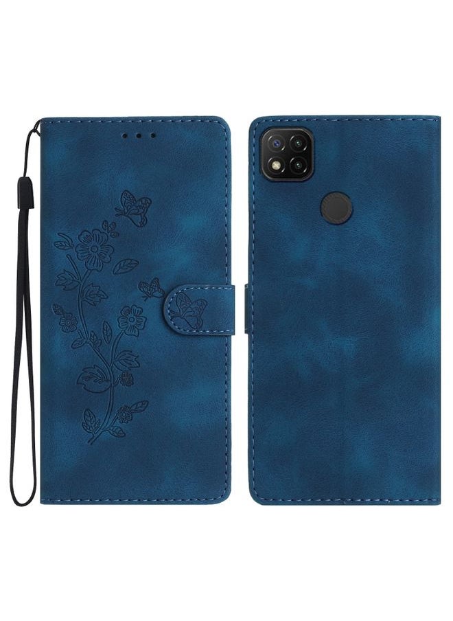 HuHa Case Cover For Xiaomi Redmi 9C Flower Butterfly Embossing Pattern Leather Phone Case Blue 