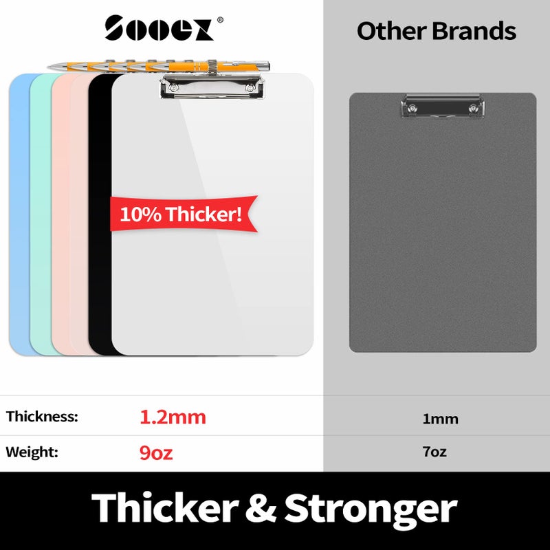 Sooez Plastic Clipboard with Pen Holder, [10% Thicker] Clip Boards 8.5x11 with Low Profile Clip, Cute Hanging Clipboard, Standard Letter Size A4 for Women Kid Teacher, Office & School Supplies, White - Image 2