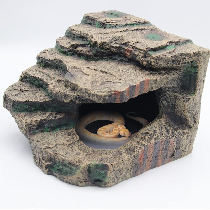 APlayfulBee Turtle Basking Platform Habitat Hiding Cave Reptile Habitat Climbing Resin Fish Tank Aquarium Ornament for Lizards Frogs SnakesChameleon