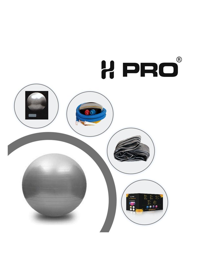H PRO كرة تمارين اليوجا والبيلاتس مع مضخة سريعة ومقاومة للانفجار والانزلاق لتمارين التوازن في صالة الألعاب الرياضية المنزلية | فضي - Image 1