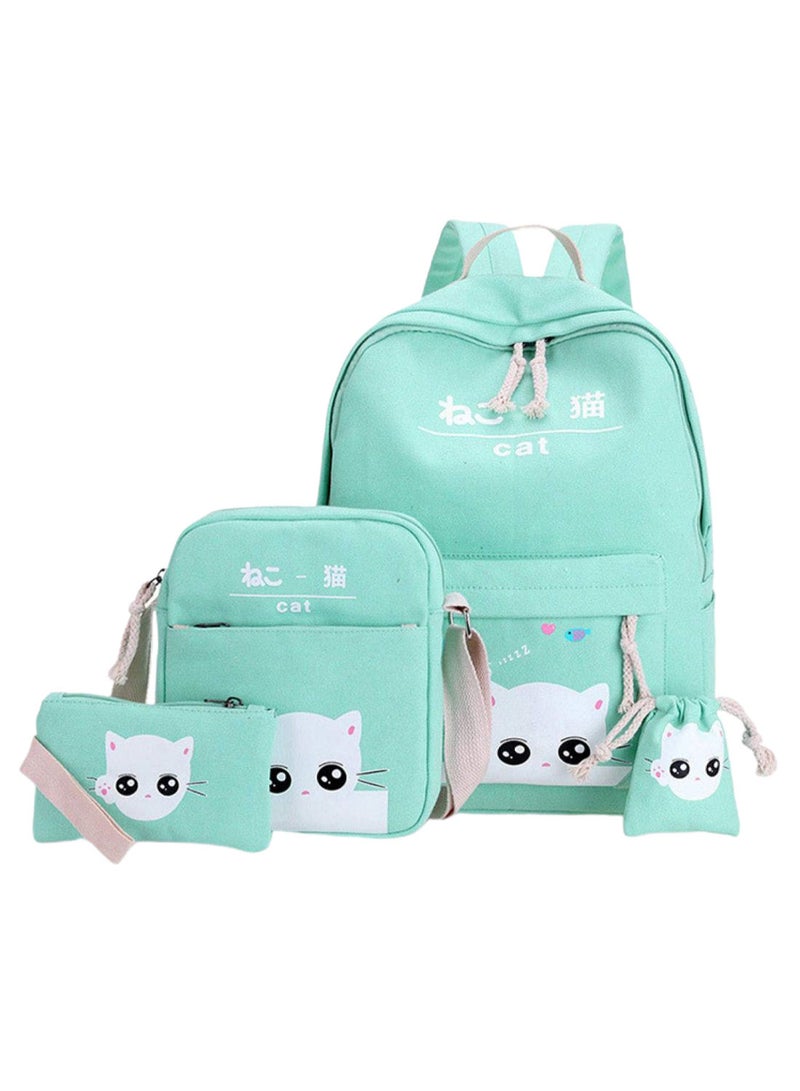 NIBEMINENT 4-Piece Lovely School Backpack Set Green - Image 1