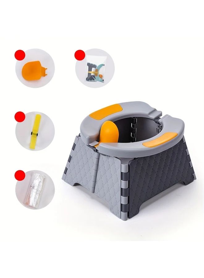 Grey Portable Foldable Travel Toilet for Toddlers with Orange Handles Compact Design - Image 1
