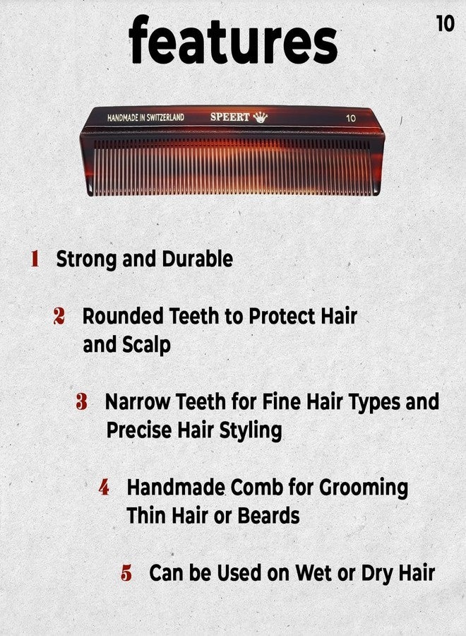 Speert #10 Handmade Narrow Tooth Comb Tortoise Havana Acetate Fine Straight Thin Detangling Parting Grooming Teasing Hair Styling Hairdresser Barber Hairdressing Wet Dry Pocket Travel Women Men Kids - Image 2