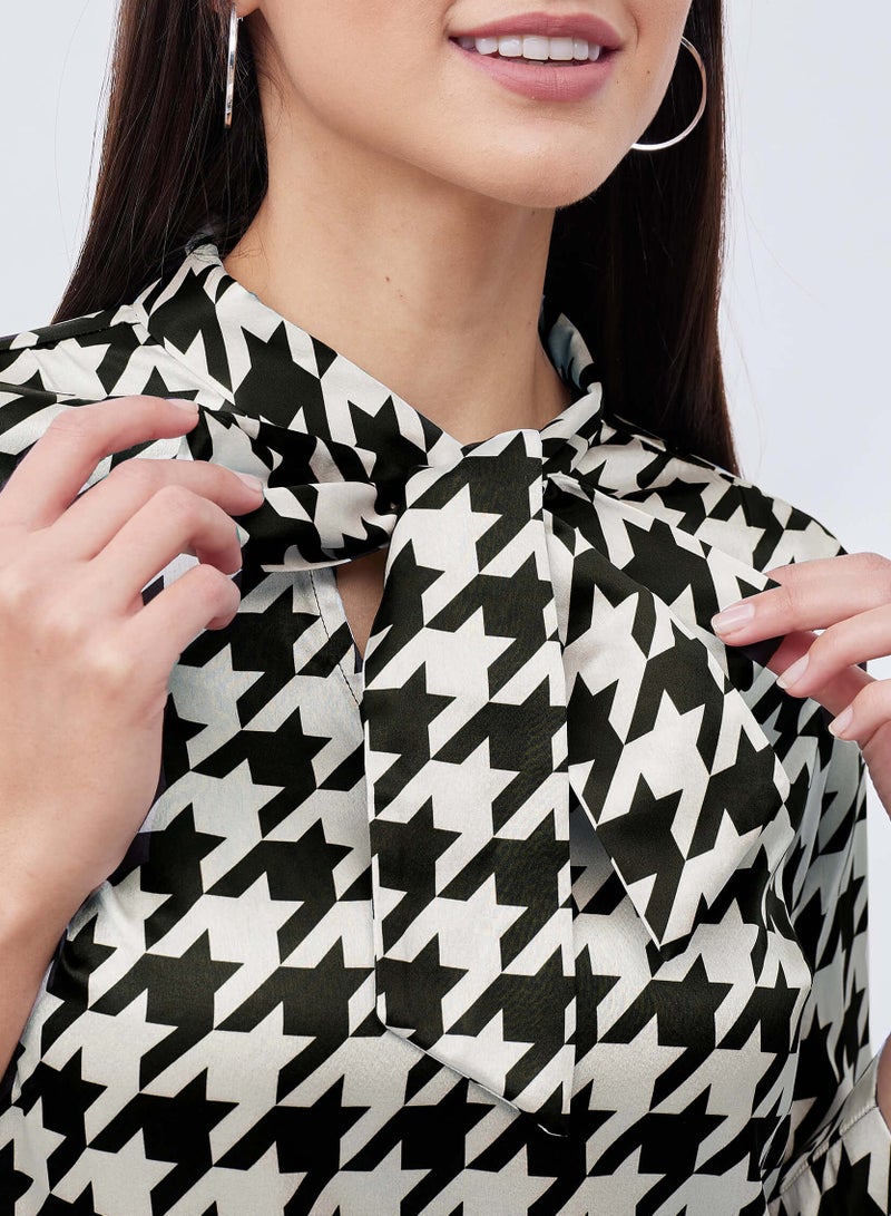 Salt Attire Women's Multi-Color Houndstooth Print Top with 3/4th Sleeves, Tie-Up Detail, and Stylish Design for Effortless Work Lunches and Casual Days  - Image 5