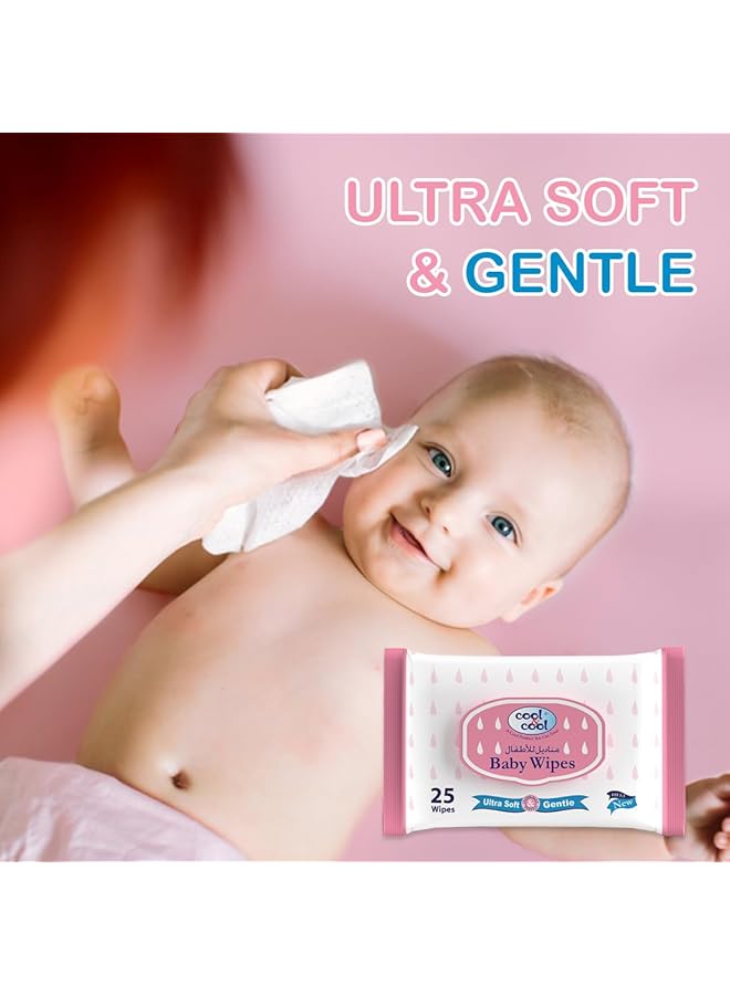 Cool & Cool Baby Wipes 25'S Alcohol Free Paraben Free Vitamin E Aloe Vera Ultra Soft & Gentle For Sensitive & Delicate Skin - Image 2