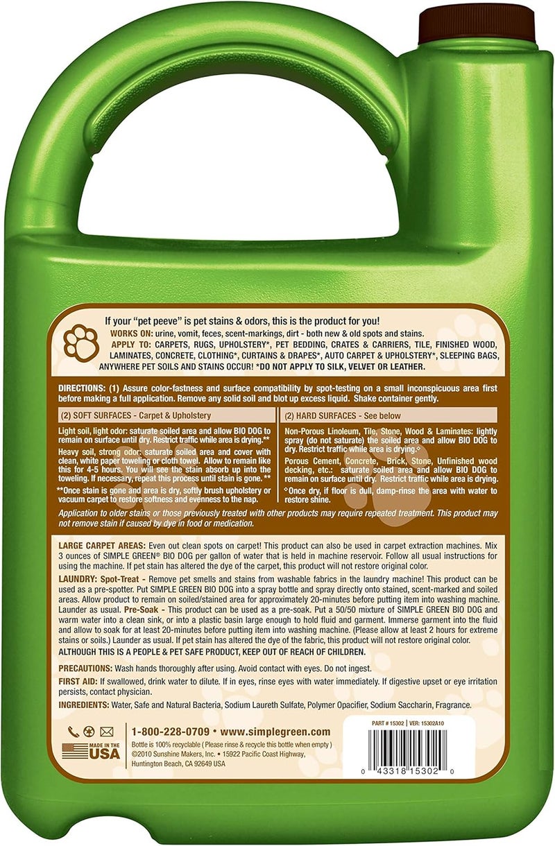 Simple Green Bio Active Stain & Odor Remover for Pet & Carpet- Non-Toxic, Pet & People Safe (1 Gal) - Image 2