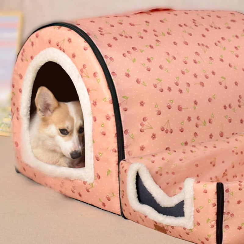 سرير كلب داخلي صغير أحمر متوسط خيمة منزل دافئ للحيوانات الأليفة كهف هريرة وسادة سميكة - Image 5