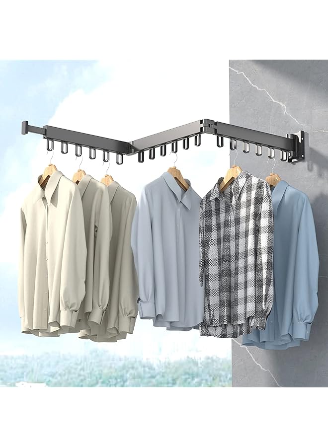 Zaboon رف تجفيف الملابس المثبت على الحائط، رف تعليق ملابس قابل للطي، رف تجفيف الملابس المثبت على الحائط، نظام تعليق لتجفيف الملابس موفر للمساحة، رف ملابس متين (3 طيات) - Image 1