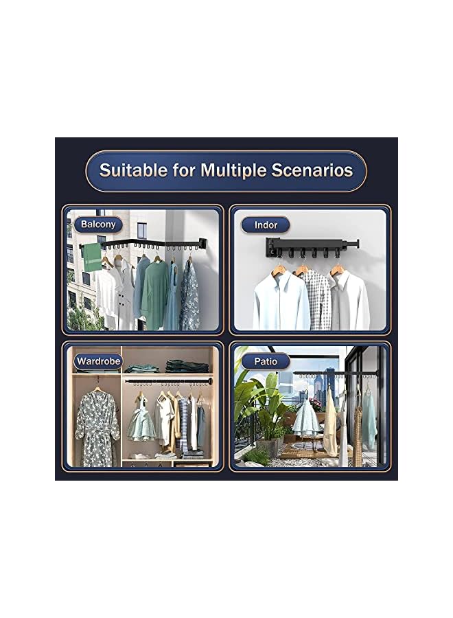 Zaboon رف تجفيف الملابس المثبت على الحائط، رف تعليق ملابس قابل للطي، رف تجفيف الملابس المثبت على الحائط، نظام تعليق لتجفيف الملابس موفر للمساحة، رف ملابس متين (3 طيات) - Image 2
