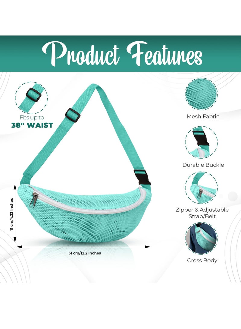 Excefore 2 PCS Mesh Beach Bag, Shell Collecting Bag, Adjustable Strap Kids Quick Dry Net Tote, Suitable for Collecting Seashells Rocks for Boys and Girls (Pink & Teal )  - Image 2