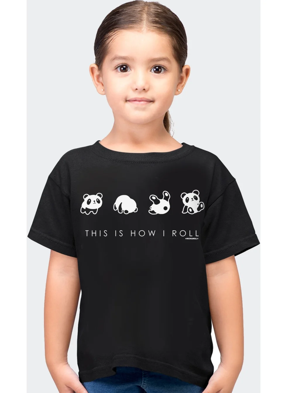 Rock&Roll Panda Somersault Black Short Sleeve Girls Boys Unisex Kids T-Shirt