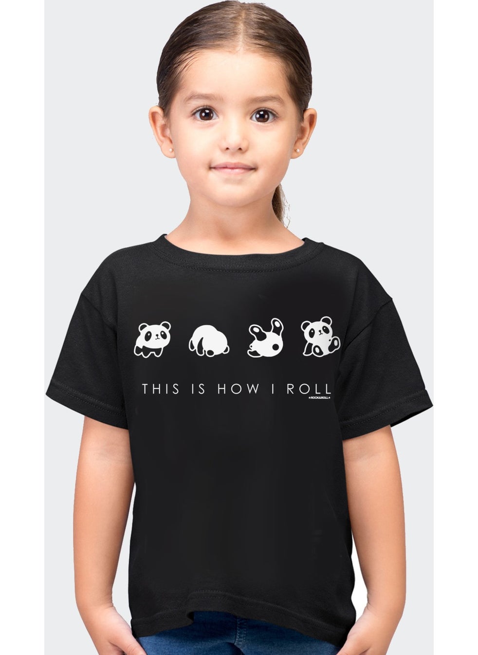 Rock&Roll Panda Somersault Black Short Sleeve Girls Boys Unisex Kids T-Shirt 