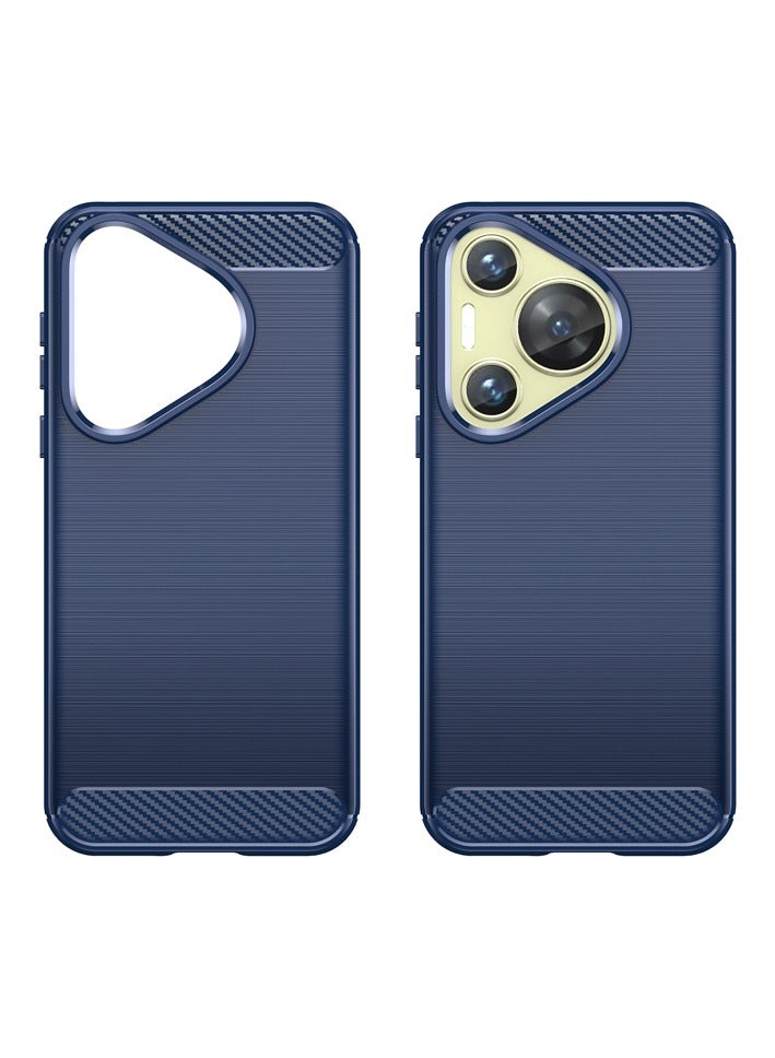 Brushed Carbon Fiber Shockproof Case For Huawei Pura 70 Pro - Dark Blue - Image 2