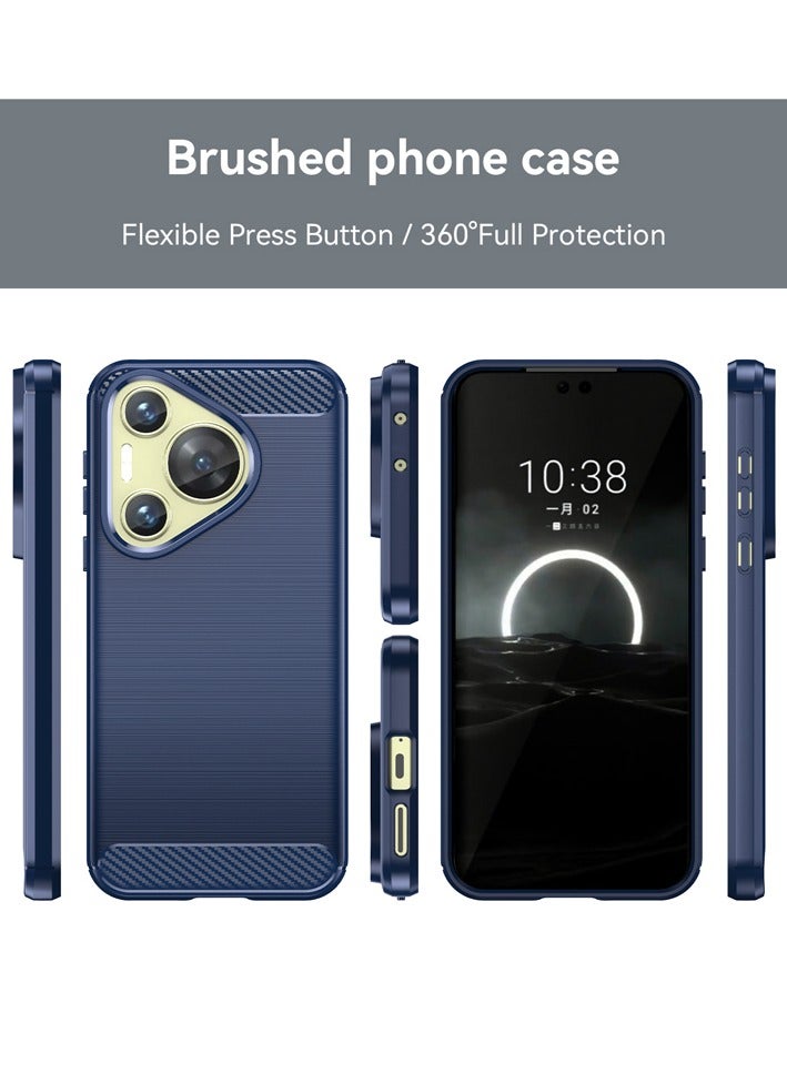 Brushed Carbon Fiber Shockproof Case For Huawei Pura 70 Pro - Dark Blue - Image 3