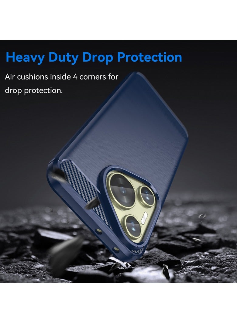 Brushed Carbon Fiber Shockproof Case For Huawei Pura 70 Pro - Dark Blue - Image 5