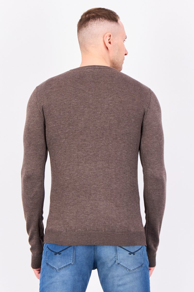 Sorbino Men V Neck Knitted Long Sleeve Sweater, Dark Brown - Image 3