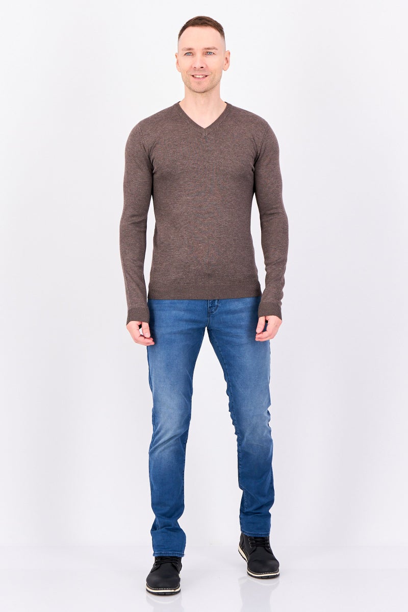 Sorbino Men V Neck Knitted Long Sleeve Sweater, Dark Brown - Image 4