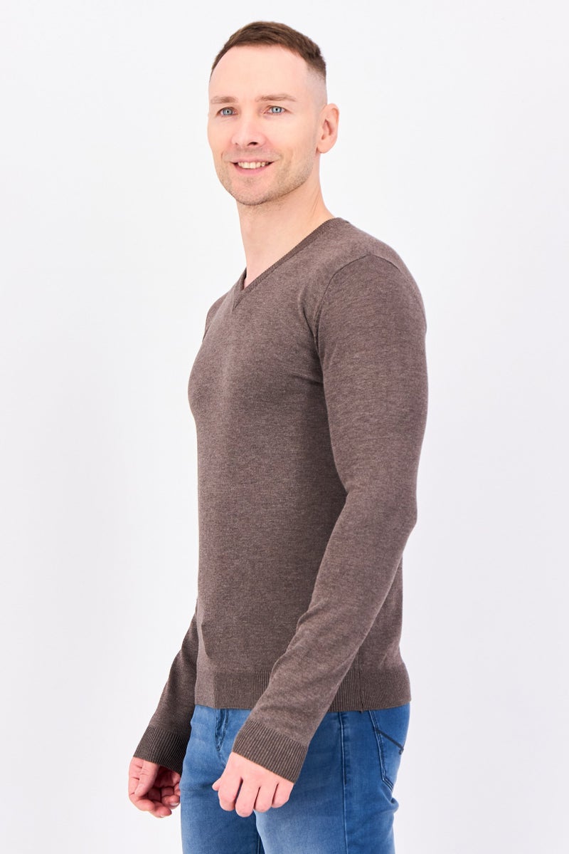 Sorbino Men V Neck Knitted Long Sleeve Sweater, Dark Brown - Image 2
