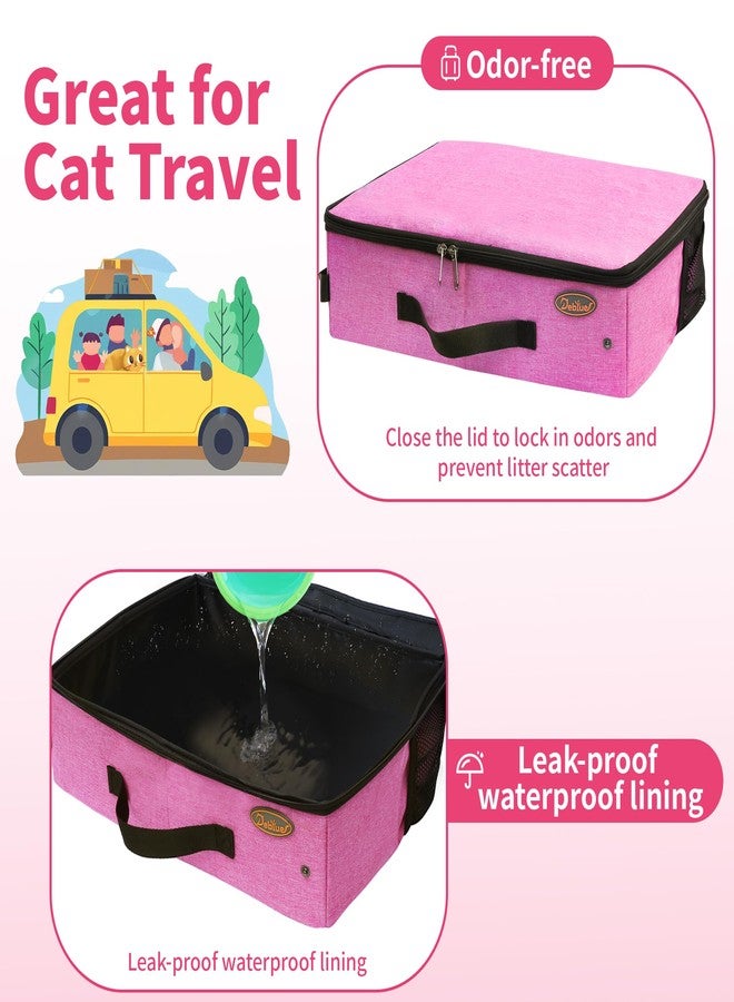 Deblue Portable Traveling Cat Litter Box with Lid, Foldable Mobile Cat Litter Box Fits Medium Cats and Kittie, Leak-Proof Collapsible Litter Carrier Box for Easy Car Ride with Cats-Pink - Image 2