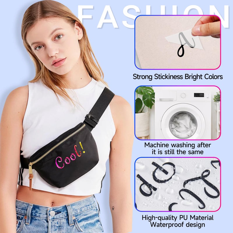 LUHIMO 8 Sheets Iron On Letters For Clothing  1 Inch Colorful Heat Transfer Vinyl Letter  Iron On Cursive Upper & Lowercase Alphabets Decals With A-Z For Backpack Jerseys Fabric T-Shirts Diy - Image 4
