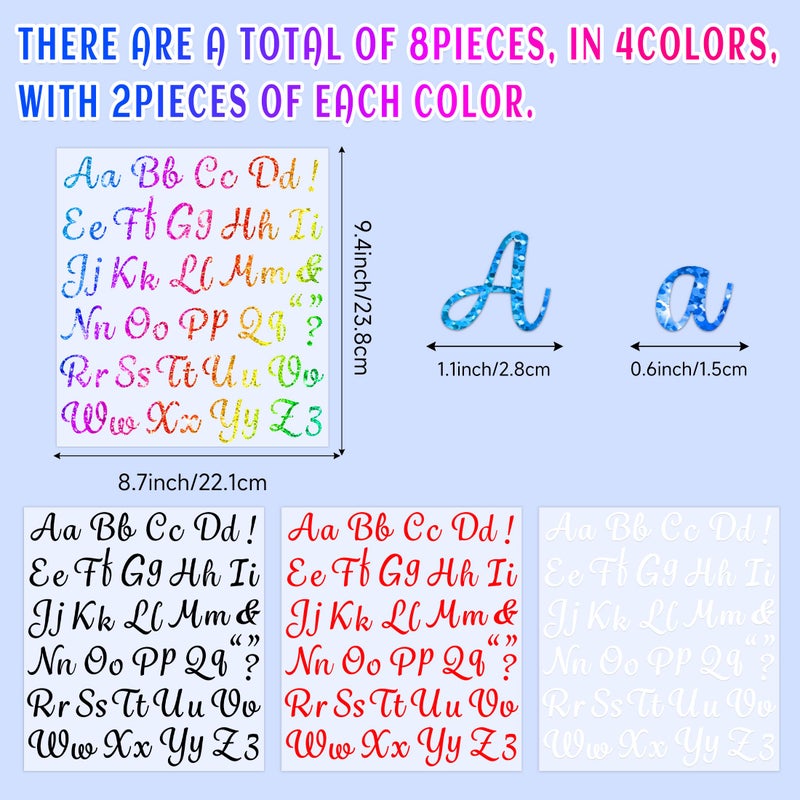 LUHIMO 8 Sheets Iron On Letters For Clothing  1 Inch Colorful Heat Transfer Vinyl Letter  Iron On Cursive Upper & Lowercase Alphabets Decals With A-Z For Backpack Jerseys Fabric T-Shirts Diy - Image 2