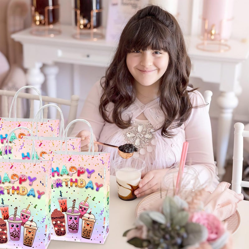 YanZonic Boba Tea Party Decorations - 16Pcs Colorful Favor Bags for All Ages - Bubble Tea Goodie Bags With Games Cards Gifts - Image 4