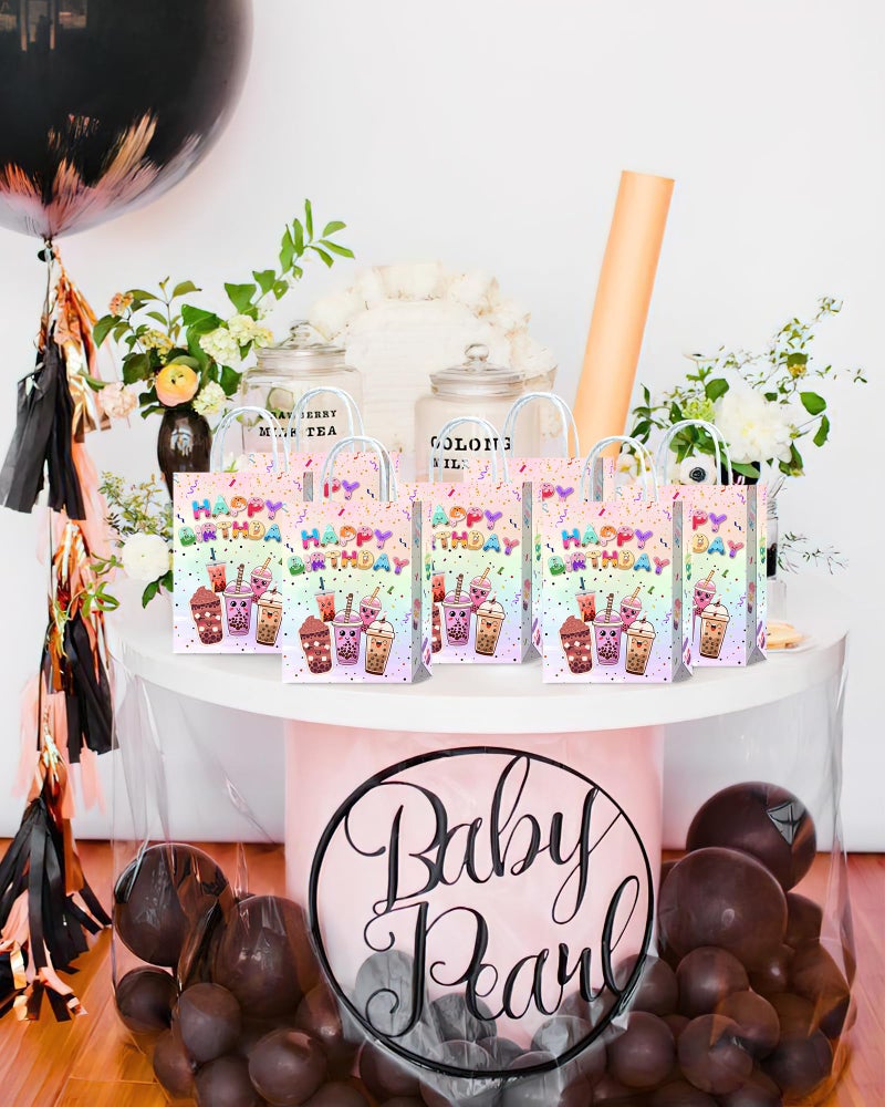 YanZonic Boba Tea Party Decorations - 16Pcs Colorful Favor Bags for All Ages - Bubble Tea Goodie Bags With Games Cards Gifts - Image 5