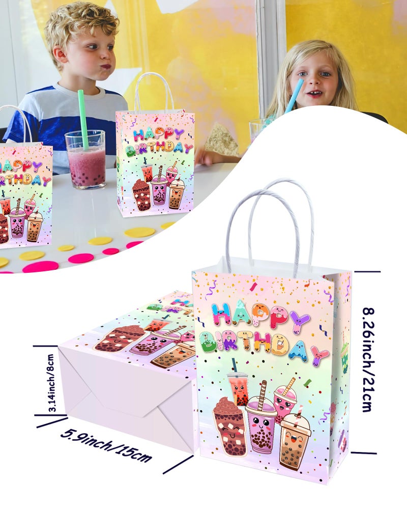 YanZonic Boba Tea Party Decorations - 16Pcs Colorful Favor Bags for All Ages - Bubble Tea Goodie Bags With Games Cards Gifts - Image 3