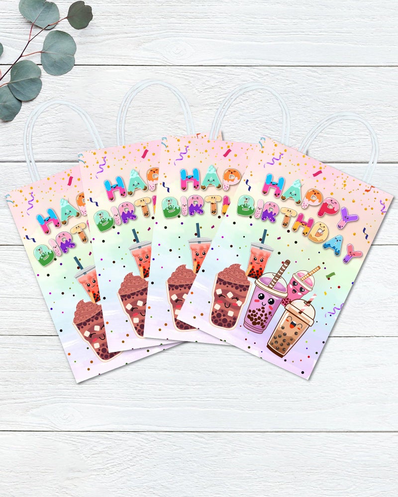 YanZonic Boba Tea Party Decorations - 16Pcs Colorful Favor Bags for All Ages - Bubble Tea Goodie Bags With Games Cards Gifts - Image 2