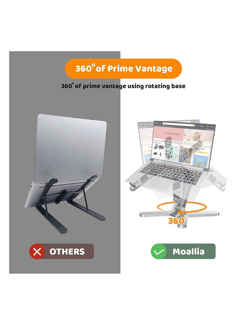 Generic - Laptop Stand with 360 Rotating Base, Computer Notebook Laptop Riser Metal Holder for Desk Collaborative Work, Fully Foldable for Easy Storage, Fits All MacBook, Laptops up to 16 inches - Image 1