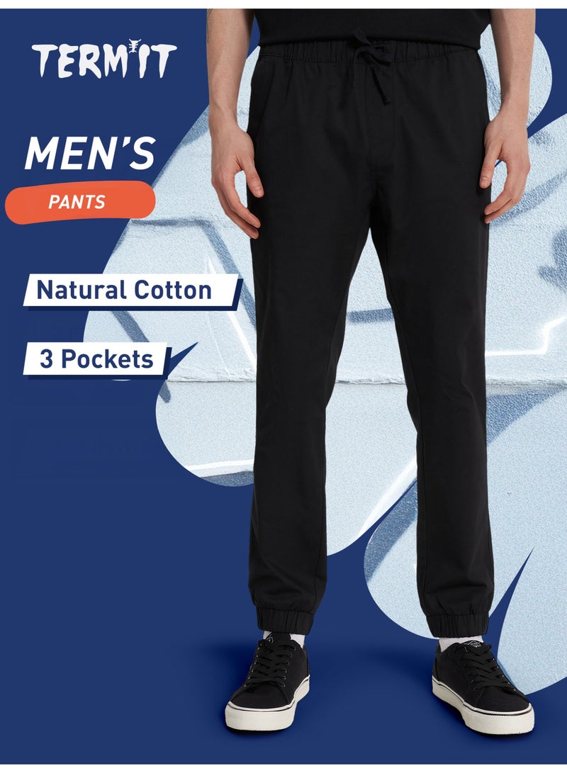 Termit سروال ترميت الأسود للرجال - EU 52، 100% قطن طبيعي، تصميم ضيق، حزام قابل للتعديل، 3 جيوب، مثالي للمشي النشيط في المدينة وركوب السكيت - Image 2