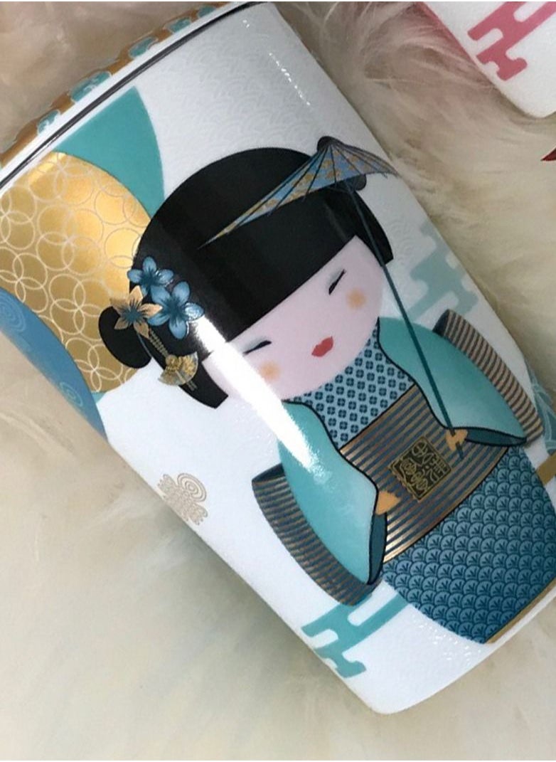 Tealand - Heat Resistant Double-wall Porcelain Teaeve Little Geisha Petrol Cup With Infuser And Lid For Coffee Tea Milk Cocoa (0.35L) - Image 1