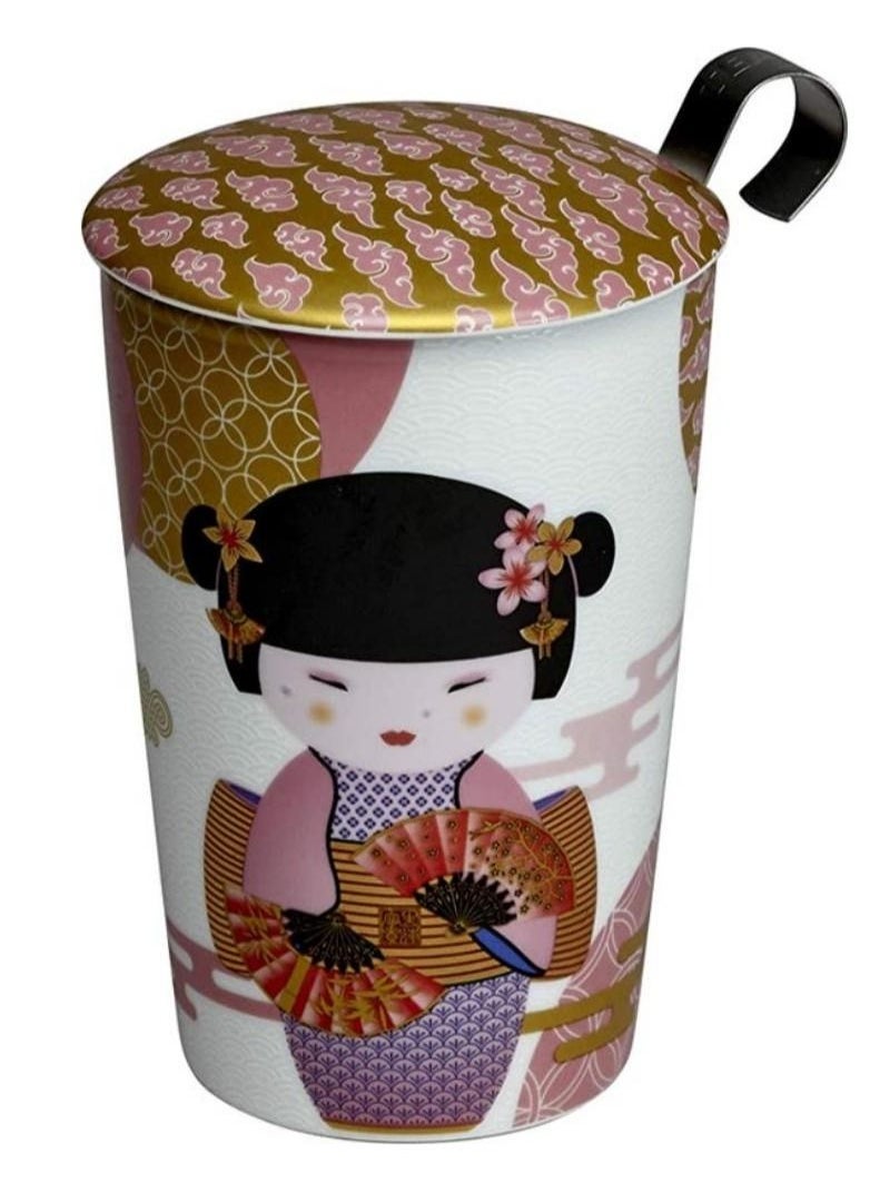 Tealand - Heat Resistant Double-wall Porcelain Teaeve Little Geisha Petrol Cup With Infuser And Lid For Coffee Tea Milk Cocoa (0.35L) - Image 1