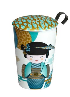 Heat Resistant Double-wall Porcelain Teaeve Little Geisha Petrol Cup With Infuser And Lid For Coffee Tea Milk Cocoa (0.35L)