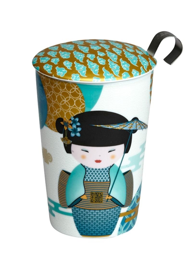 Tealand - Heat Resistant Double-wall Porcelain Teaeve Little Geisha Petrol Cup With Infuser And Lid For Coffee Tea Milk Cocoa (0.35L) - Image 1