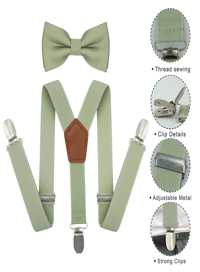 BEWDIO Sage Green Baby Suspenders and Bow Tie for Boys, Bowtie and Elastic Suspenders with 4 Strong Metal Clips (71-12) - Image 2