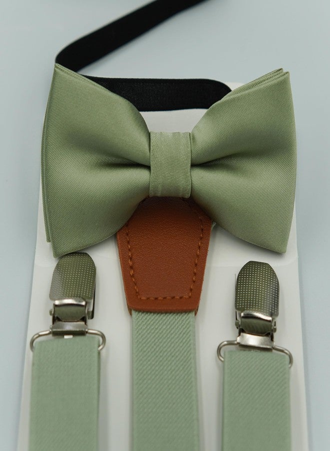 BEWDIO Sage Green Baby Suspenders and Bow Tie for Boys, Bowtie and Elastic Suspenders with 4 Strong Metal Clips (71-12) - Image 4