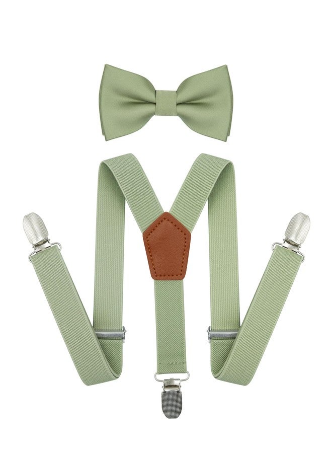 BEWDIO Sage Green Baby Suspenders and Bow Tie for Boys, Bowtie and Elastic Suspenders with 4 Strong Metal Clips (71-12) - Image 1