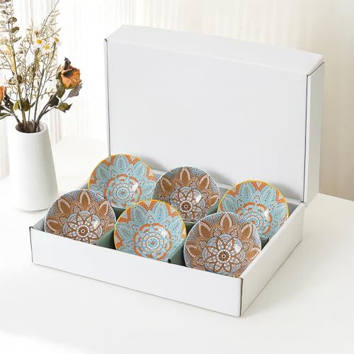 FLAVION Colorful Ceramic Bowl Set – Mandala Printed Porcelain Bowls – Microwave Safe Decorative Tableware – Ideal for Serving Rice, Snacks, Salads (Pack of-6) - Image 1