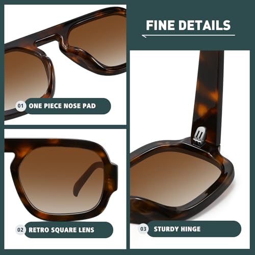 WOWSUN Retro Aviator Sunglasses Womens 70s Square Trendy Shades Sun Glasses - Image 3