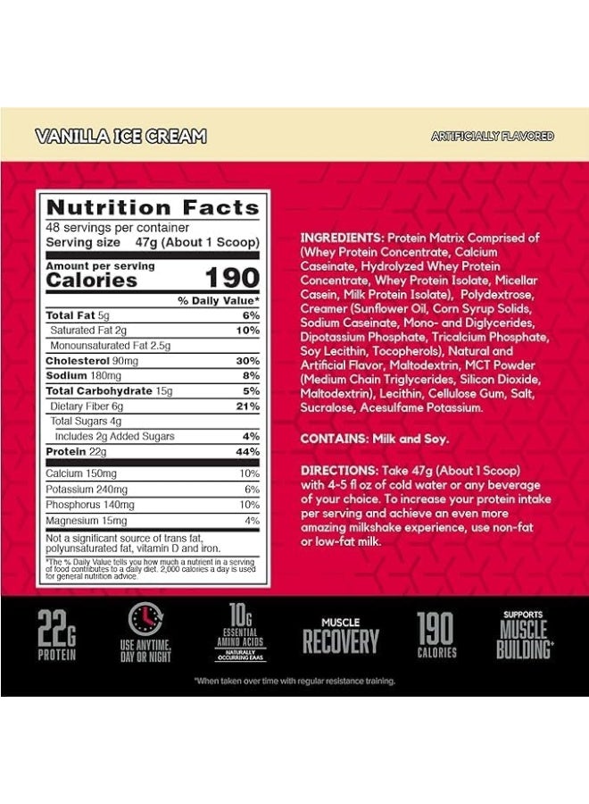 BSN مصفوفة بروتين سينثا-6 فائقة الجودة، مسحوق بروتين مصل اللبن، كازين ميسيلار، مسحوق بروتين الحليب المعزول - آيس كريم الفانيليا، 5 رطل، 48 حصة (2.27 كجم) - Image 2