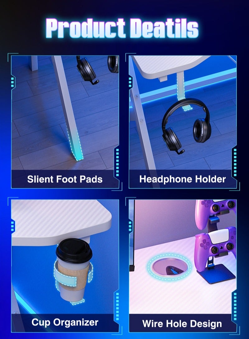 FAMAPY Gaming Desk 110*54*74 cm,Gamer Table With Headphone Hook⋓ Stand,Gaming Desk with Carbon Fibre Surface,Double Cable Hole Writing Study Workstation or Kids Office Table,Ideas for Gamers and Students - Image 3