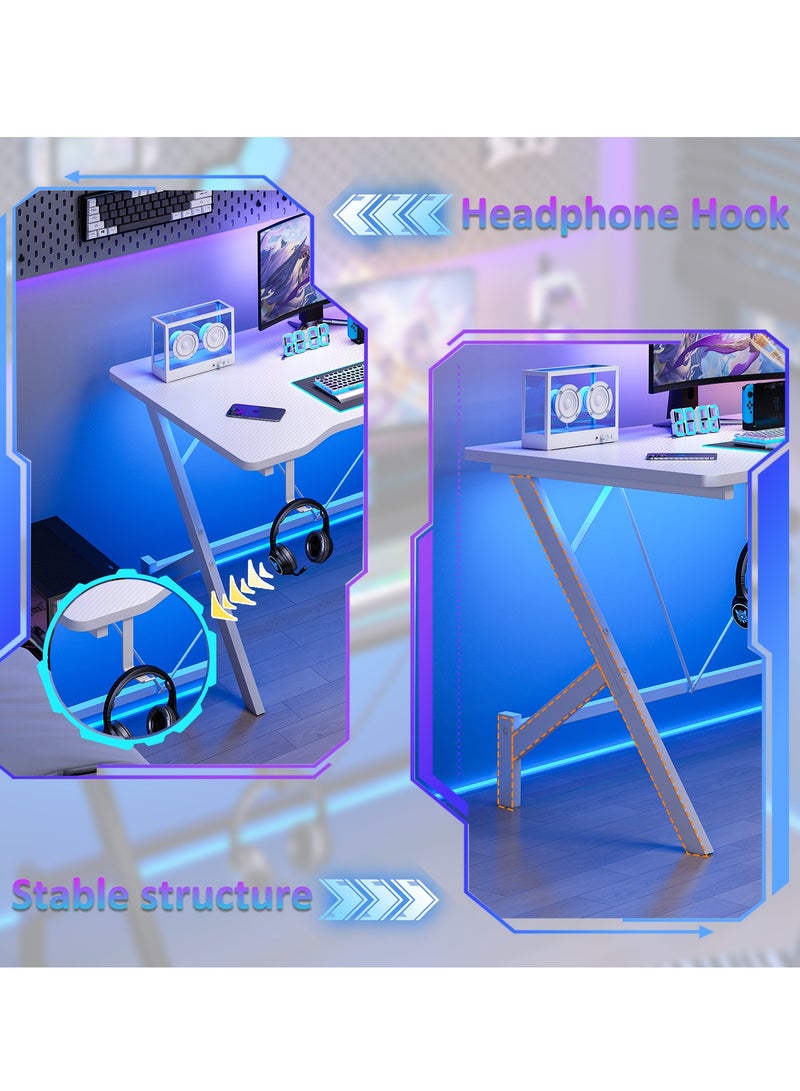 FAMAPY Gaming Desk 110*54*74 cm,Gamer Table With Headphone Hook⋓ Stand,Gaming Desk with Carbon Fibre Surface,Double Cable Hole Writing Study Workstation or Kids Office Table,Ideas for Gamers and Students - Image 5