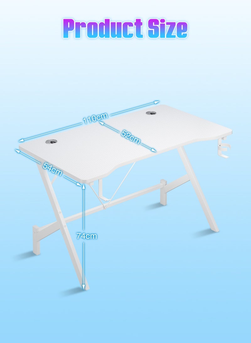 FAMAPY Gaming Desk 110*54*74 cm,Gamer Table With Headphone Hook⋓ Stand,Gaming Desk with Carbon Fibre Surface,Double Cable Hole Writing Study Workstation or Kids Office Table,Ideas for Gamers and Students - Image 2