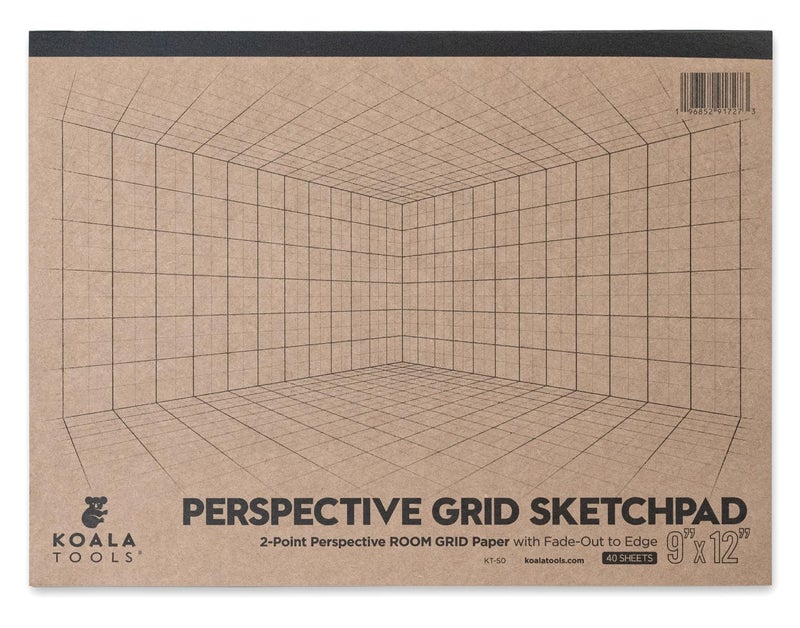 Koala Tools - 40-Page Drawing Pad for 2-Point Perspective, Room Grid Sketch Pad with 3D Virtual Walls Design, Gridded Graph Paper for Interior Room Design, Industrial, Architectural 9 x 12 inches - Image 1