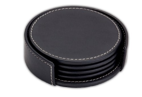 Dacasso Rustic Black Leather 4-Round Coaster Set - Image 1