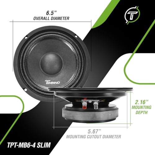 Timpano 6.5 Inch Shallow Car Speaker 600 Watts TPT-MB6-4 Slim Shallow Profile 4 Ohm, PRO Midbass Car Audio Loudspeaker Compact for Doors (Single) - Image 3
